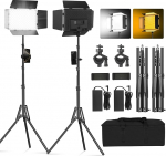 Soonpho 2-Pack Bi LED Video Light Panel Set with Barn Gate, 2500-6500K, Dimmable 20W Light Photography Studio Lighting with Tripod Stand and Mobile Phone Holder for Video YouTube Live Streaming