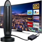 DVB-T2 antenn koos v&otilde;imendiga siseruumides kasutamiseks - Siseruumides kasutatav antenni TV, DVB-T/T2, TV antenn 4K UHD Full HD, 360&deg; vastuv&otilde;tt kuni 500 km, tasuta saatja