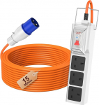 FDTEK Camping elektri &uuml;henduskaabel 15m RCD pikendusjuhe 3 UK pistikupesaga Camping Essentials matkaauto, haagissuvila, haagissuvila, telgi pikendus