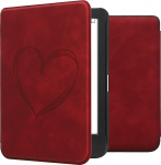 kwmobile kaitsekott Kobo Clara BW/Clara Colour/Tolino Shine (5) / Shine Colour eReader &uuml;mbris kunstnahast automaatse puhkefunktsiooniga - s&uuml;damehari tumepunase v&auml;rviga