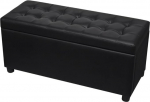 Festnight Faux Leather Stool Storage Box Hallway Bench Lid with Button Padding Black