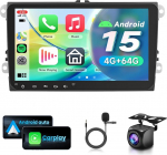 4G + 64G autoraadio Android 15 VW Golf 5 6 Passat Jetta Caddy EOS T5 Tiguan Touran CC Polo, 9-tolline puuteekraaniga raadio traadita Carplay Android auto GPS Wi-Fi USB Bluetooth FM RDS Kaamera