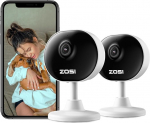 ZOSI 2MP 1080p Indoor WLAN IP Camera with Plug-in Power, Local AI for Person/Movement, 2.4GHz WiFi, Pack of 2 C688