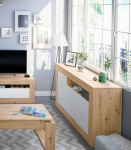 Dmora - Thornton Sideboard, Living Room Wardrobe, Living Room Buffet with Compartments, TV Stand, Modern Sideboard with 3 Doors, 144 x 42 x 87 cm, Knotted Oak and White