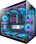 H3 (2026) ATX arvutikapp - eelpaigaldatud 6 Infinity Mirror PWM ARGB ventilaatoriga, kompaktne ATX kahe kambriga Mid Tower Gaming PC-kapp, 360 mm rataste tugi, Type-C 3.2 (must)