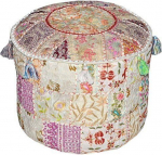 JaipurHandloom valge India Pouf Stool Vintage Patchwork kaunistatud Patchwork elutuba Ottomani kate, 46 X 33 cm v&otilde;i 18X13 tolliga