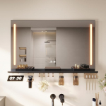 SONNI Vannitoa peegel koos valgustusega 100 x 60 cm, LED vannitoa peegel riiuliga 100 cm, 3 reguleeritavat valgusv&auml;rvi, uduvastane seinapeegel koos puutetundliku l&uuml;litiga