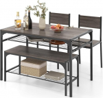 GIANTEX s&ouml;&ouml;gilaud koos 2 tooli ja pingiga, k&ouml;&ouml;gilaud, s&ouml;&ouml;gilaud koos riiuliga, t&ouml;&ouml;stuslik s&ouml;&ouml;gikomplekt puidust ja metallist, s&ouml;&ouml;gitoa grupi istumiskomplekt, s&ouml;&ouml;gitoa lauakomplekt 4 inimesele (hall tamm)