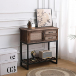 Kitsas massiivpuidust konsoollaud - 2-tasandiline vabalt seisev vintage konsool sahtlitega fuajeesse, sissep&auml;&auml;sualasse v&otilde;i diivani taha aktsentseerimiseks (p&auml;hkelpuu, 80 cm).