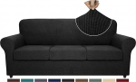 ZNSAYOTX Pack of 4 Diivan Slipcovers High Stretch Spandex Slipcover elutuba diivan katted 3 padjad diivan Jacquard v&auml;ike ruuduline m&ouml;&ouml;bel kaitsja masinpesu (must, diivan)
