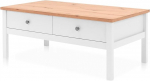 KHG kohvilaud 2 sahtlit Country House laud puidust materjalist valge fooliumiga, pealisplaat puiduefektiga okaspuu fooliumiga, h&otilde;bedased metallist k&auml;epidemed, 50 kg kandev&otilde;ime, 100 x 40 x 55 cm (B x K x S)