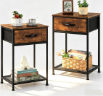 2 kitsast kappide komplekt sahtli ja riiuliga, pruunist puidust lauaplaadist ja metallist raamiga, k&uuml;ljelaud v&auml;ikestesse ruumidesse, elutuppa, magamistuppa, 40 &times; 30 &times; 60,5 cm, 40 &times; 30 &times; 60,5 cm