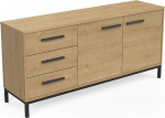 Buffet Bas Craft 2 Portes 3 Tiroirs Original - Coloris Pin Finitions Noires - 152,5 x 39,5 x 72,3 cm