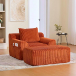 HAUSPROFI Corduroy magamistool, 147 x 110 x 67 cm, diivanitool koos tugitooliga, k&uuml;ljetaskutega ja padjadega, kondita diivan elutuppa, magamistuppa, ei vaja kokkupanekut (oranž, 147 x 110 x 67 cm)
