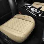 SanQing 2 x Luxury PU Leather Car Seat Covers Protective Covers for Front Seat Bottom, Compatible with 90% Vehicles (Sedan SUV Truck Mini Van) (Beige)