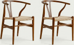 Tomile CH24 Wishbone S&ouml;&ouml;gitoolid komplekt 2, Massiivpuidust p&auml;hklipuust, K&auml;sitsi kootud kanepist iste, Y tool Hans Wegner, Mid-Century Modern s&ouml;&ouml;gituppa, k&ouml;&ouml;ki ja kodukontorisse (Ash Walnut)