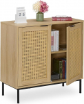 Relaxdays Sideboard, 2 rotangist uksega, K x S x S: 76 x 80 x 35 cm, naturaalne/must | sahtli, 2 sahtlit, metallist jalad, elutuba, esikusse, esikusse