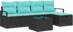 vidaXL diivanikomplekt koos padjadega 6 t&uuml;kki must ja t&uuml;rkiissinine pol&uuml; rotangist aed patio m&ouml;&ouml;bel modulaarne istumine kerge Lounge diivanid Raske ladustamise &uuml;ksused UV-kindel