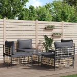 5-TLG. Garten-Lounge-Set mit Kissen Anthrazit Poly Rattan - Lounge-Set mit Tisch und Kissen f&uuml;r Terrasse als Gartenm&ouml;bel