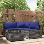 Gartenm&ouml;bel Ecksofa Schwarz mit Kissen, Outdoor Ecksofa Poly Rattan f&uuml;r Garten, Gartenecke mit Kissen Schwarz PE Rattan, 4-TLG. Garten-Lounge-Set