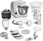 Bosch Food Processor MUM5 MUM5XL72, Integrated Scale, 2 x Bowls 3.9 L, Mixer 1.25 L, Mixing Set, Continuous Shredder, Planetary Mixing Gear, Meat Grinder, Cube Cutter, 1000 W, Grey/Silver
