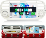 SIXWIN 2+64G Android 13 autoraadio Fiat 500 2007-2015 koos Carplay/Android Auto/Mirrorlinkiga, 7-tolline mahtuvuslik puuteekraan toetab WiFi/GPS/FM/Bluetooth (valge)