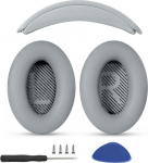 K&otilde;rvapadjad + peapaelad Asendusk&otilde;rvaklapid, mis &uuml;hilduvad Bose QuietComfort 45 QC45 35 QC35 QC35 II k&otilde;rvaklappidega Lihtne DIY kokkupanek Valgusnahast osad (helehall komplekt)