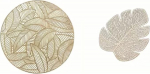 Rengue Tischsets und Untersetzer-Set, Matten und 6 Blattf&ouml;rmige Untersetzer, Hohlisolierung, PVC, 15 Zoll, f&uuml;r K&uuml;che und Restaurant. Tischsets und -Set, 6 Runde Esszimmer-Nan-Home-Set (Gold)