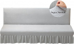 Stretch Futon Cover varrukateta seelikuga Kootud Jacquard Futon diivanvoodi masinpesu Futon Diivan Cover m&ouml;&ouml;bli voodi kaitsja elastse alusega lastele lemmikloomadele (helehall)