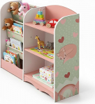 Relaxdays laste riiul, K x S x M: 80 x 82 x 26 cm, 4 sektsiooni, 3 rippuvat sektsiooni, hoiuriiul, lastetuba, MDF, roosa/roheline