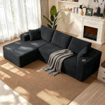 Ecksofa 103"/261cm Modulares Sofa, 3-Sitzer Boneless Cloud Couch L-f&ouml;rmiges Schlafsofa mit Chaiselongue, Tiefes Sitzsofa f&uuml;r Wohnzimmer Schlafzimmer, Keine Montage Erforderlich, Schwarz