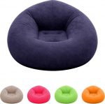 Aufblasbarer Sessel,Lazy Air Sofa mit Flockoberfl&auml;che, Bean Bag, Rundes Luftsofa inkl. Fu&szlig;pumpe, Superweich & Waschbar, Einzelsessel f&uuml;r Wohnzimmer, Schlafzimmer & Camping (Dunkelblau)