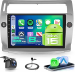 【8 Kern 6+128G】 Carplay Bildschirm f&uuml;r Citro&euml;n C4 2004-2009 Autoradio Android 9 Zoll Touchscreen mit Android Auto/Navi/WiFi/GPS/RDS/FM/Bluetooth/USB/DSP+R&uuml;ckfahrkamera, Silber
