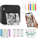 GuKKK Mini Printer, Mobile Photo Printer, Portable Mini Photo Printer, Wireless Photo Printer, Thermal Printer, with 13 Rolls of Printer Paper and 5 Colouring Pencils, Smartphone Bluetooth Printer,