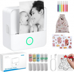 eSynic Mini Termoprinter, kaasaskantav Bluetooth printer fotode, m&auml;rkmete ja etikettide jaoks, 200 dpi, &uuml;hildub Android ja iOS, ei vaja tinti ega toonerit, ideaalne kodus, kontoris ja DIY projektides, valge v&auml;rviga