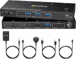 KVM l&uuml;liti 2 PC 2 monitori USB C, KVM l&uuml;liti kahe monitoriga s&uuml;learvuti ja arvuti jaoks, USB 3.0 MST Dual 4K @ 60Hz, PD 60W s&uuml;learvuti jaoks, HDMI DP KVM l&uuml;litid USB C, juhtmega kaugjuhtimispuldiga