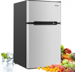 COSTWAY 90 L Fridge with 27 L Freezer Fridge Freezer Combination Standing Fridge Freezer Mini Fridge (Grey)