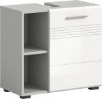 xonox.home Copa Bathroom Vanity Unit, Bathroom Base Cabinet, Wash Basin, Cabinet in Front, White, High Gloss, Deep Drawn Body, Light Grey, Approx. 60 x 56 x 32 cm with Shelf
