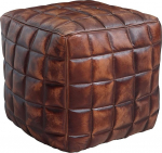 FineBuy Seat Cube Real Leather Brown 39 x 41 x 39 cm Ottoman Living Room Design Pouf Stool Oriental Upholstered Stool Elegant Oriental Leg Rest Sofa Cube Upholstered Stool Square