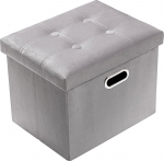 PRANDOM Ottoman Storage Velvet Collapsible Small Square Footstool with Lid for Living Room Bedroom Coffee Table Dorm Toy Light Grey 17 x 13 x 13 Inch