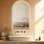 HOKO Wall Mirror Arch Gold Frame 50 x 90 cm LED Bathroom Mirror Lighting with Anti-Fog and Touch Switch + Memory Function + Light Change 2700-6500 K