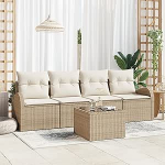 5-teiliges Garten-Sofa-Set mit Kissen Beige Poly-Rattan Gartenlounge Model3345911