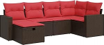 Mudel 3325390 6-osaline aia diivan komplekt koos padjaga Brown Poly Rattan Garden Lounge