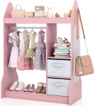 COSTWAY laste mantlihoidja koos peegliga, laste riidekapp riidekorviga, 2 riidekangast ja konksud, laste puidust mantlihoidja riiulitega, lastetoas, 81 x 38 x 107 cm (roosa)