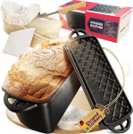 Flavemotion Bread Baking Mould with Lid Including Proofing Basket - Robust 28 cm Cast Iron Baking Mould - Ideal as Loaf Mould, Toast Bread Baking Mould, Bread Mould, Cast Iron Pot Bread Baking