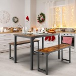 GIANTEX s&ouml;&ouml;gilaud koos 2 pingiga, 3 s&ouml;&ouml;gitoagrupi komplekt, k&ouml;&ouml;gilaud 70 x 110 x 75 cm, s&ouml;&ouml;gilaud 4 inimesele, s&ouml;&ouml;gitoas istumiskomplekt puidust ja metallist raamiga (Vintage Brown)