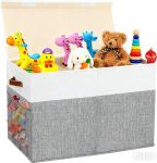 KOSLEOW M&auml;nguasjakast kaanega, eriti suur kokkupandav hoiukast lastele 62 x 32 x 40 cm, kandek&auml;epidemetega, eemaldatav vahesein, m&auml;nguasjade hoiustamine kangast lastetoas, hall