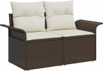 6-teiliges Garten-Sofa-Set mit Kissen aus braunem Poly-Rattan, 2-Sitzer Garten-Sofa mit Stauraum und Kissen aus braunem Poly-Rattan Gartenlounge Model3357001