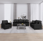 3-osaline diivanikomplekt koos padjadega Mustast kunstnahast diivanvoodi Cauchsofa Big Sofa