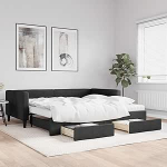 LAPOOH Tagesbett Ausziehbar mit Schubladen Schwarz 100x200 cm Stoff, Schlafsofa, Daybed, Bettsofa, Diivan, Sofabett, Schlafcouch, Jugendbett, Bettgestell, Bettcouch - 3196639